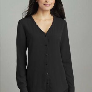 Port Authority Black Button-Front V-Neck Shirt